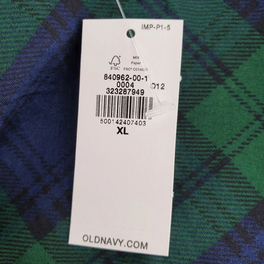 Old Navy Womens XL Blue Green Plaid Puff Sleeve Peplum Smocked Top 100% Cotton